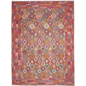 Tappeto Kilim Afghanistan Geometrico Rosso Arancio Bluette G