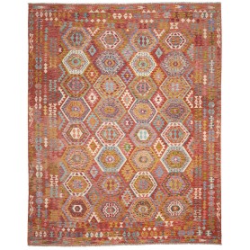 Tappeto Kilim Afghanistan Astratto Rosso Ruggine Blu Cielo G