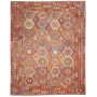 Tappeto Kilim Afghanistan Astratto Rosso Ruggine Blu Cielo G