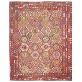 Tappeto Kilim Afghanistan Astratto Rosso Magenta Giallo Ocra