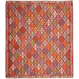 Tappeto Kilim Afghanistan Astratto Rosso Bordeaux Arancione