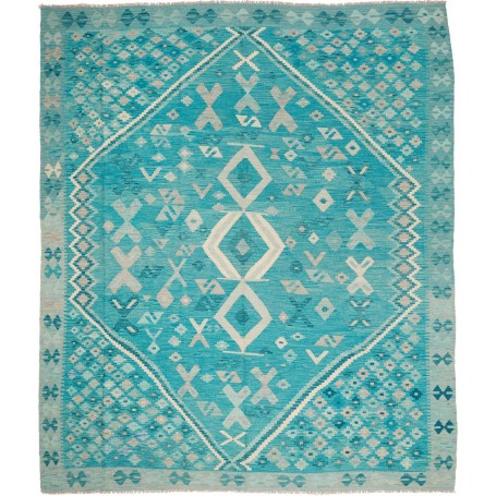 Tappeto Kilim Afghanistan Astratto Turchese Grigio Chiaro Bi