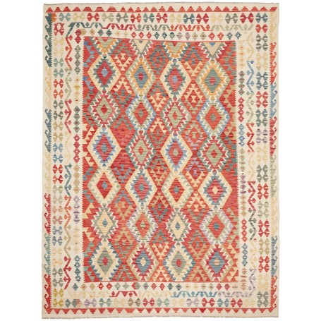 Tappeto Kilim Afghanistan Geometrico Rosso Terracotta Crema