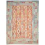 Tappeto Kilim Afghanistan Geometrico Azzurro Corallo Rosso A