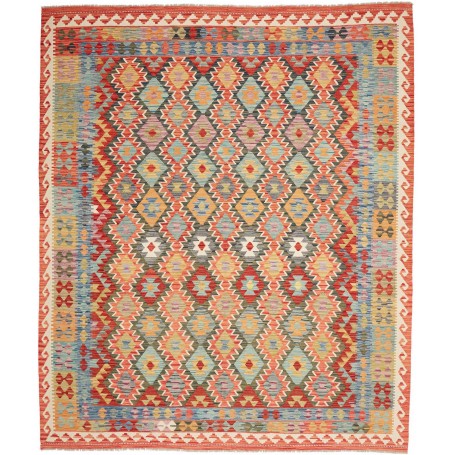 Tappeto Kilim Afghanistan Astratto Multicolore Rosso Terraco