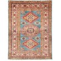 Tappeto Kazak Fine Pakistan Astratto Blu Turchese Rosso Scar