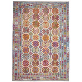 Tappeto Kilim Afghanistan Astratto Blu Cielo Fucsia Arancion