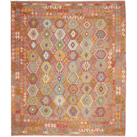 Tappeto Kilim Afghanistan Astratto Arancio Terracotta Blu Pe