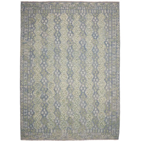 Tappeto Kilim Afghanistan Astratto Azzurro Verde Crema Grigi