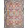 Tappeto Kilim Afghanistan Geometrico Grigio Blu Rosa Fucsia