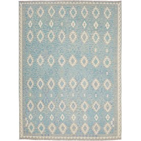 Tappeto Kilim Afghanistan Astratto Blu Azzurro Crema Grigio
