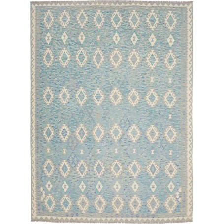 Tappeto Kilim Afghanistan Astratto Blu Azzurro Crema Grigio