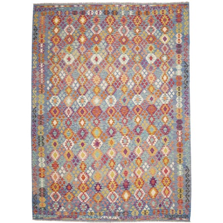 Tappeto Kilim Afghanistan Geometrico Azzurro Cielo Arancione