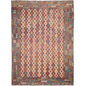 Tappeto Kilim Afghanistan Astratto Multicolore Terra Rosso A