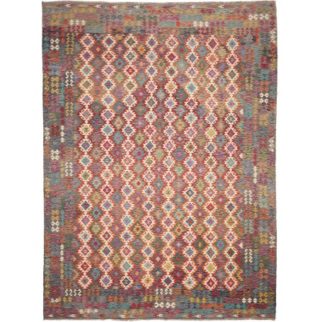 Tappeto Kilim Afghanistan Astratto Multicolore Terra Rosso A
