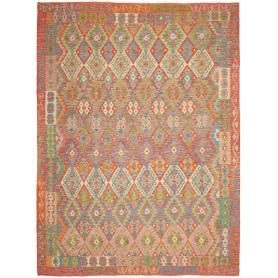 Tappeto Kilim Afghanistan Astratto Arancione Rosso Verde Acq