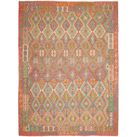 Tappeto Kilim Afghanistan Astratto Arancione Rosso Verde Acq