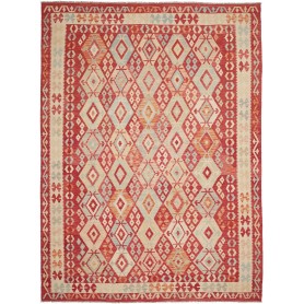 Tappeto Kilim Afghanistan Geometrico Rosso Crema Blu Chiaro