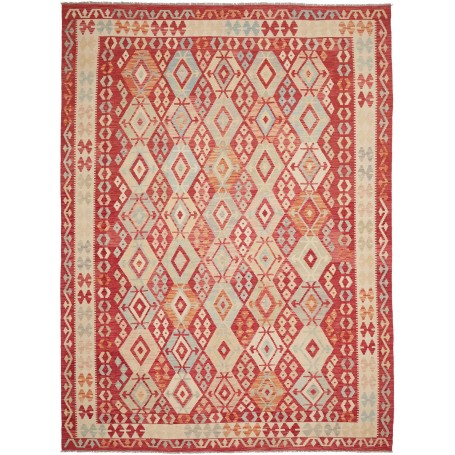 Tappeto Kilim Afghanistan Geometrico Rosso Crema Blu Chiaro