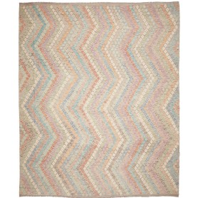 Tappeto Kilim Afghanistan Astratto Verde Salvia Azzurro Pesc
