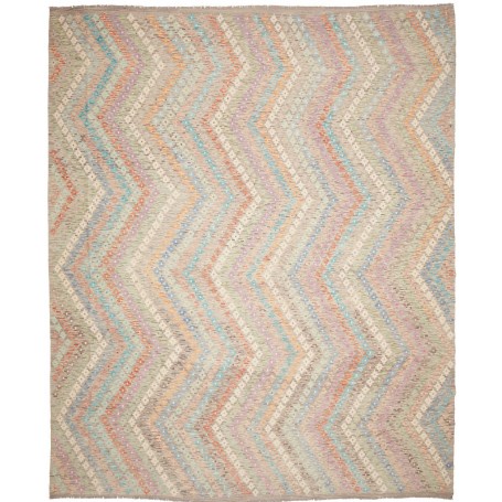 Tappeto Kilim Afghanistan Astratto Verde Salvia Azzurro Pesc