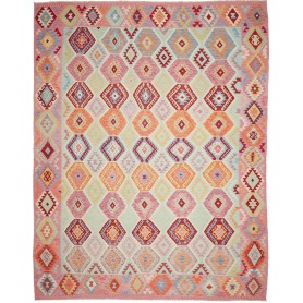 Tappeto Kilim Afghanistan Astratto Azzurro Pastello Rosa Chi