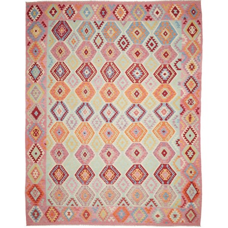 Tappeto Kilim Afghanistan Astratto Azzurro Pastello Rosa Chi