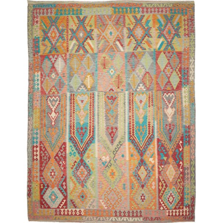 Tappeto Kilim Afghanistan Astratto Azzurro Verde Acqua Aranc
