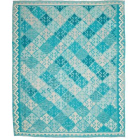Tappeto Kilim Afghanistan Astratto Azzurro Turchese Blu Bian
