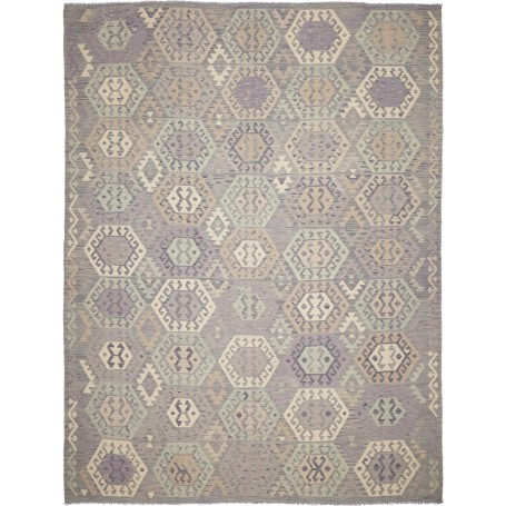 Tappeto Kilim Afghanistan Astratto Lavanda Beige Grigio Verd
