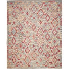Tappeto Kilim Afghanistan Astratto Grigio Azzurro Rosso Aran