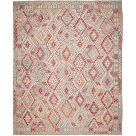 Tappeto Kilim Afghanistan Astratto Grigio Azzurro Rosso Aran
