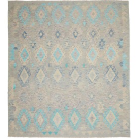 Tappeto Kilim Afghanistan Geometrico Grigio Chiaro Beige Blu