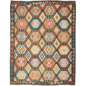 Tappeto Kilim Afghanistan Geometrico Marrone Scuro Multicolo