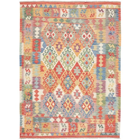 Tappeto Kilim Afghanistan Geometrico Multicolore Rosso Aranc