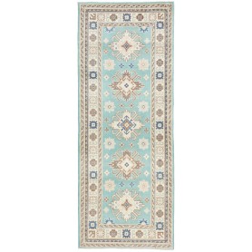 Tappeto Kazak Afghanistan Geometrico Turchese Beige Blu Marr