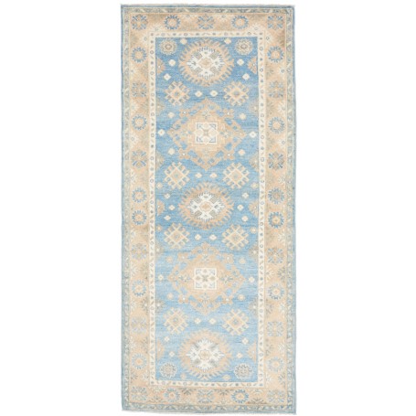 Tappeto Kazak Afghanistan Geometrico Blu Cielo Beige Sabbia
