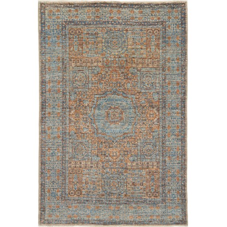 Tappeto Mamlouk Pakistan Geometrico Azzurro Polvere Ocra Mar