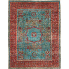 Tappeto Mamlouk Pakistan Geometrico Turchese Rosso Rubino Or