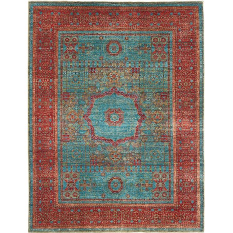 Tappeto Mamlouk Pakistan Geometrico Turchese Rosso Rubino Or