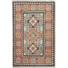 Tappeto Kazak Afghanistan Geometrico Terracotta Blu Navy Bei