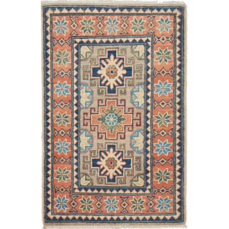Tappeto Kazak Afghanistan Geometrico Terracotta Blu Navy Bei