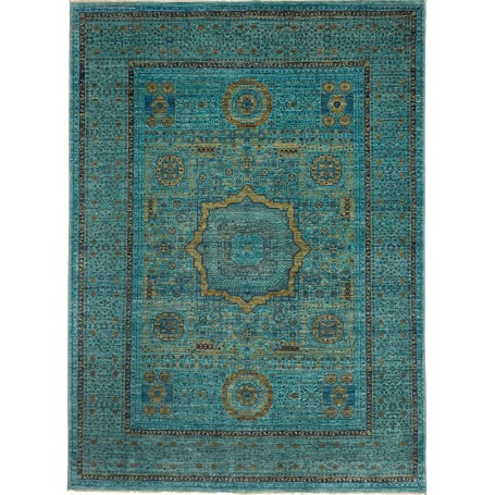 Tappeto Mamlouk Pakistan Geometrico Turchese Oro Blu Scuro 1