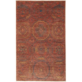 Tappeto Mamlouk Pakistan Medaglione Rosso Terracotta Blu Pet