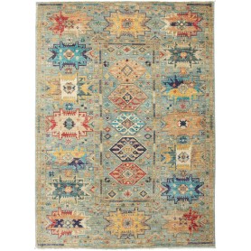 Tappeto Tribal Pakistan Astratto Azzurro Turchese Rosso Gial