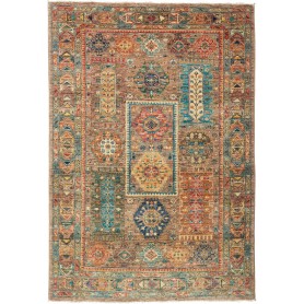 Tappeto Tribal Pakistan Astratto Marrone Arancio Blu Petroli
