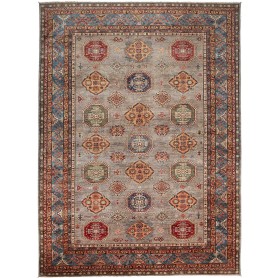 Tappeto Kazak Fine Pakistan Astratto Grigio Beige Blu Rosso
