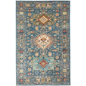 Tappeto Tribal Pakistan Geometrico Blu Petrolio Oro Ocra Ros