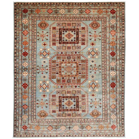 Tappeto Kazak Fine Pakistan Geometrico Azzurro Cielo Terraco