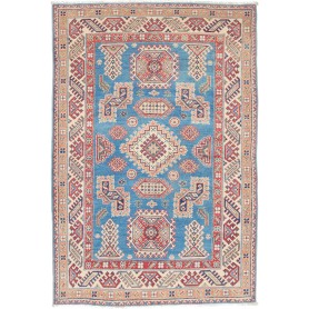 Tappeto Kazak Afghanistan Medaglione Blu Cielo Rosso Terraco